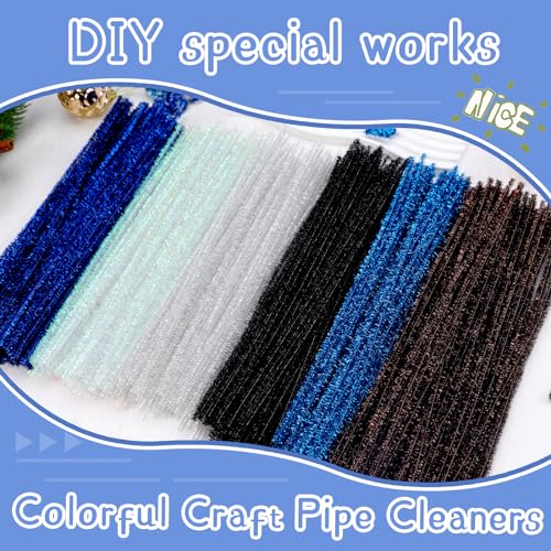 Image of Hssugi 100PCS Pipe Cleaners, Glitter Lake Blue Chenille Stems Craft Supplies | Pipe Cleaners Craft Supplies, Pipe Cleaners Bulk Fuzzy Sticks for DIY Art and Craft Projects Home Decoration