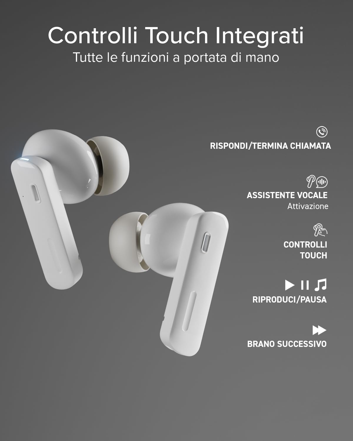 JAZ Maks - Cuffie Auricolari In-Ear True Wireless Stereo, Cancellazione del Rumore Attiva, Custodia di Ricarica, Microfono HD, Controlli Touch, per Smartphone, Tablet, Laptop, 24 Ore