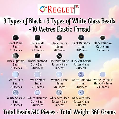Image of 540 Pcs Black & White Glass Beads for Jewellery Making Kit - Glass Beads for Bracelet Making Kit - Bead Craft - 8mm