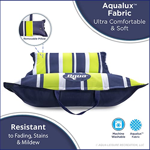 Image of Aqua 4-in-1 Deluxe Monterey, Resort-Quality Pool Float and Water Hammock,Multi-Purpose, Inflatable Pool Floats for Adults with Thick, Durable Material, Navy /Green Stripe