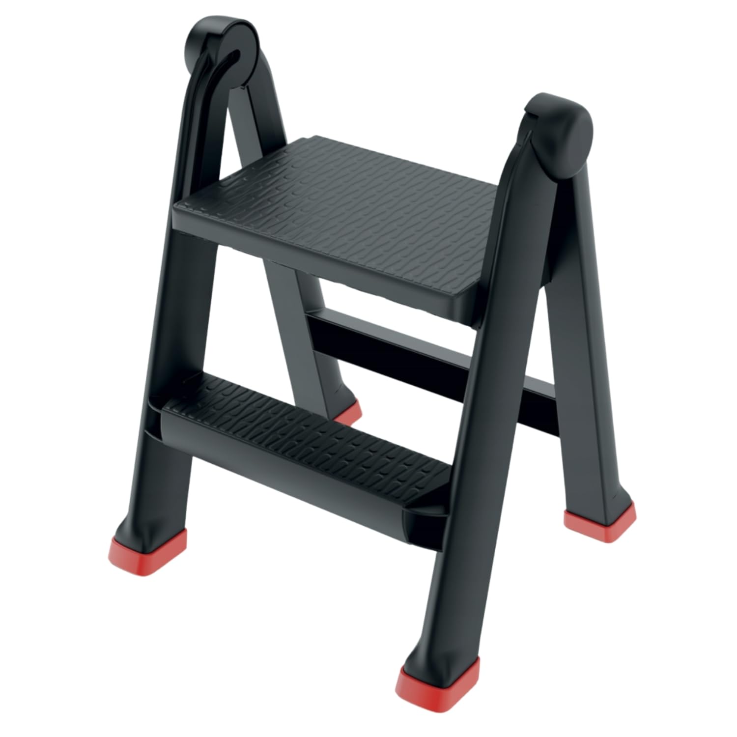 B2C Foldable 2 Step Ladder Plastic Non Slip Tread Safety Stool Heavy Duty Ladders DIY up to 150kg Strond Single side entry Easy storage Universal Use Home Worksohop