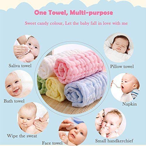 Image of Baby Muslin Washcloth Cotton Baby Wipes Cum Face Towel, 5 Pack 10x10 inches - White