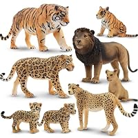 Toymany 8PCS 2-5\" Plastic Jungle Animals Figures Playset Includes Baby Animals, Realistic Lion, Tiger, Cheetah, Leopard Figurines with Cubs, Cake Toppers Christmas Birthday Toy Gift for Kids Toddlers