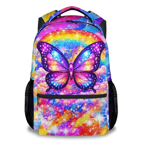 GiftoFLUX Girls Backapck Butterfly School Bag for Kids - Lightweight Toddler Bookbag with Side Pockets Children Daypack for Preschool/Kindergarten (17 Inch)