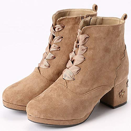 プリムヴェールリズリサ(LIZLISA) フラワーモチーフヒールブーツ【ベージュスエード調/S（22.0～22.5）】