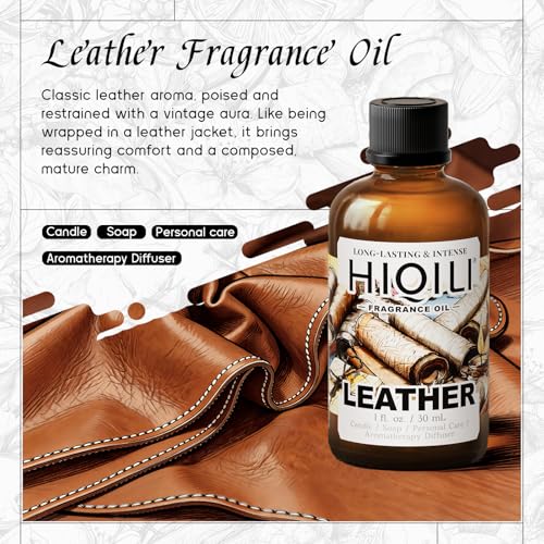 Image of HIQILI Leather Oil for Car Diffuser, Men's Leather Scent - 1 Fl Oz