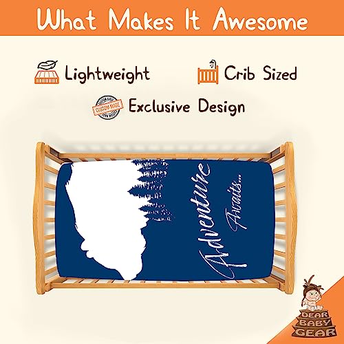 Image of Dear Baby Gear Deluxe Baby Crib Sheet - Cotton Polyester Infant Sheets - Soft Machine-Washable Crib Mattress Cover - Newborn Nursery Bedsheet - Navy Bear Adventure Awaits - Pine Trees Print, 52x28x10