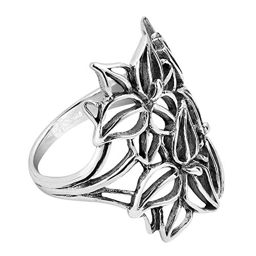 AeraVida See Through Wild Flower .925 Sterling Silver Ring | Delicate Wedding Rings For Women | Vintage Comfort Fit Silver Rings for Women | Promise Ring | Sterling Silver Rings Sizes 5-103