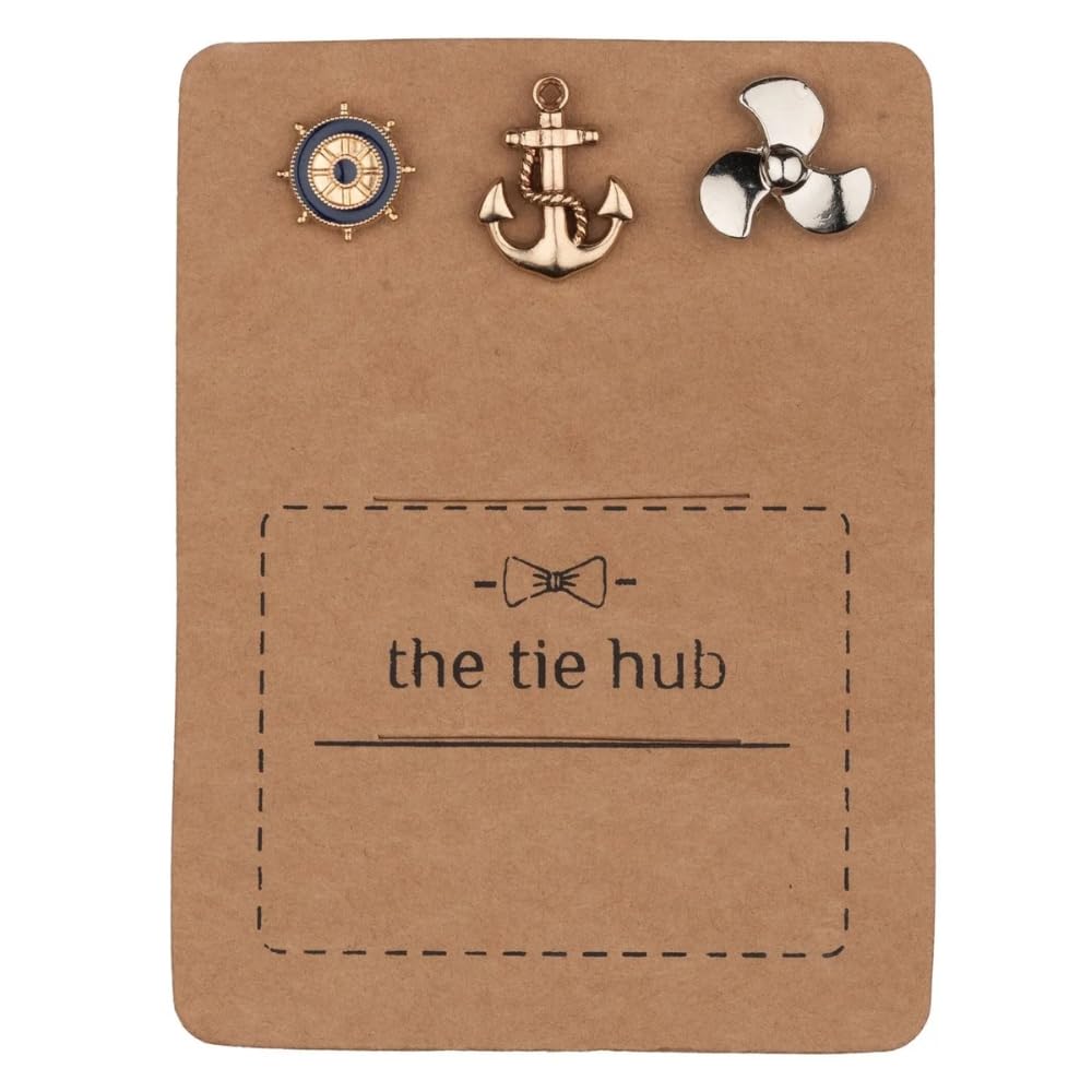 the tie hub Anchor, Ship Wheel & Propeller Lapel Pin Combo for Men & Women – Nautical Brass Brooch Set for Blazers, Suits & Jackets-picture-20