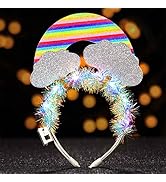 JONKY Rainbow Led Headbands Tinsel Light Up Headband Iridescent Clouds Pride Hair Piece Glowing H...