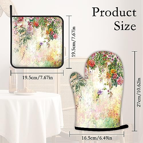 Oeaskly Abstract Colorful Flowers Watercolor Painting Oven Mitts And Pot Holders Kitchen Cooking Gloves 2 Pcs Set Heat Resistant Pad For Baking Bbq Home Decor thumb #3
