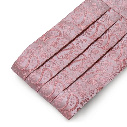 Image of YOHOWA Men Cummerbund Bow Tie Set Silk Paisley Formal Pre-Tied Bowtie Pocket Square Cufflinks Wedding Party Prom