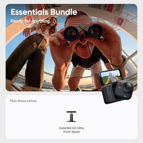 Image of Insta360 GO Ultra Essentials Bundle - Small 4K Vlogging Camera, Hands-Free, POV Cam, 1 /1.28 inch Sensor, 53g Lightweight, 156 FOV, 200 Min Battery Life, Magnetic Wearable Action Camera for Sports, Vlog