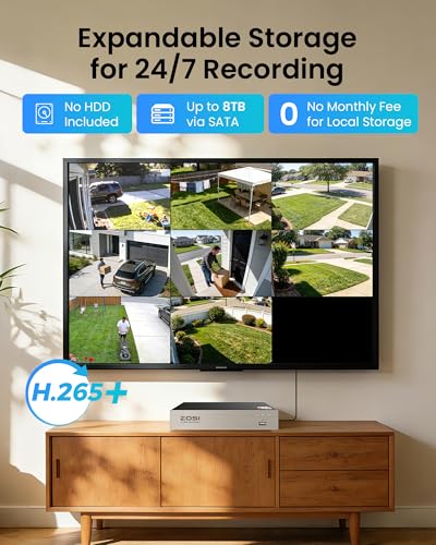 Image of ZOSI 8CH 3K Lite Home Security Camera System Outdoor Indoor, AI Human /Vehicle Detection, Night Vision, 4pcs 1920TVL 1080P Metal CCTV Cameras, Remote Access, H.265+ 8 Channel Video DVR No Hard Drive