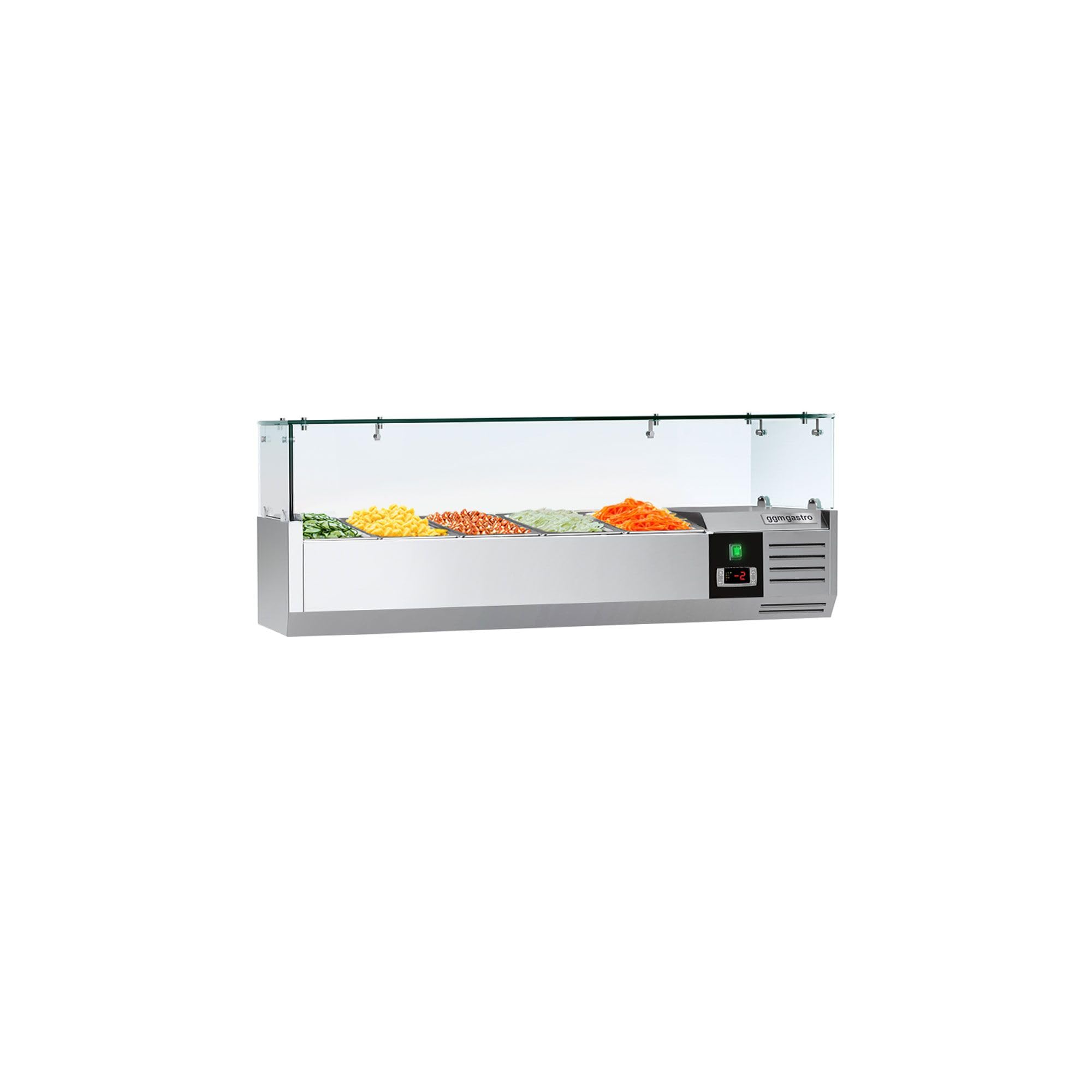 GGM Gastro Kühlaufsatzvitrine PREMIUM 1200x335mm 5x GN 1/4 | Robuste Edelstahlkonstruktion, präzise digitale Steuerung, einfache Reinigung, ideal für den professionellen Dauereinsatz