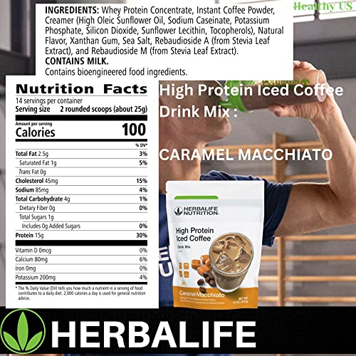 Image of HERBALIFE NUTRITION High Protein Iced Coffee Drink Mix: (Caramel Macchiato 12 oz 347g) Energy and Protein, Made From Real Coffee, Low fat c