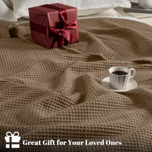 Image of PHF Pre-Washed Cotton Waffle Weave Blanket Twin Size for Bed, Snag Proof Throw Blanket for Couch Spring Summer Lightweight Breathable, Oeko-TEX Certified, Machine Washable,Home Decor Gift-Walnut Brown