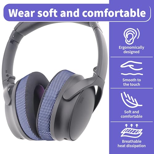 Almohadillas de Gel Refrescante para Auriculares, Repuesto para Bose QC25/QC35/QC45/AE2/AE2i/AE2w, Almohadillas con Tela Ice Silk - Negro/Púrpura miniatura 4