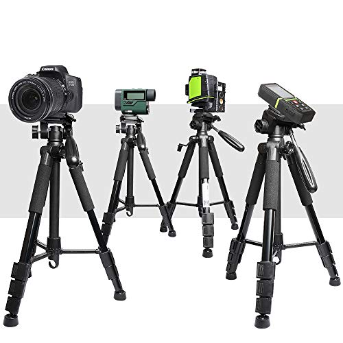 Huepar Lightweight TPD14 56" Adjustable Laser Level Tripod with 3-Way Swivel Pan Head, Quick Release Plate with 1/4" Screw Mount, Bubble Level, Multi-Function Hook and 5/8" UNF Adapter Nut