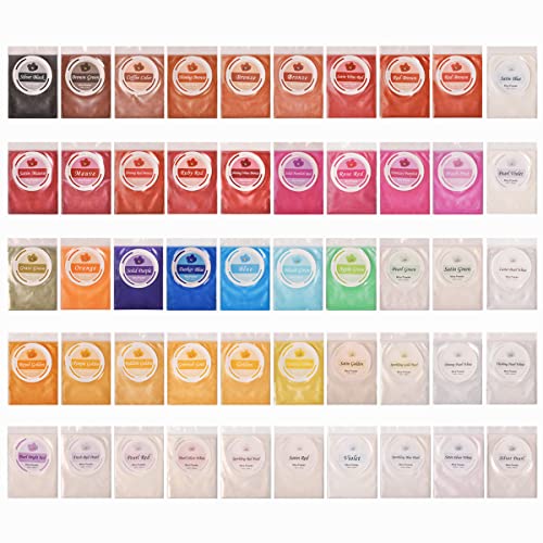SEISSO 50 Bags Epoxy Resin Dye, 250g Mica Powder for Epoxy Set, Adhesive Pigments for Slime, Bath Bomb Dyes, Soap Making Colorant Cosmetic Pigment Powder, Candle Making Coloring, Art Craft
