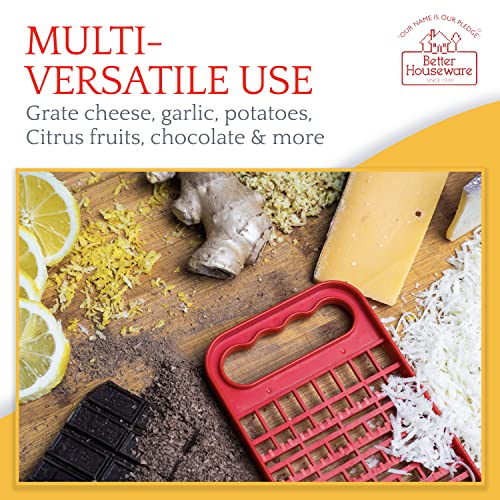 Better Houseware Grater For Kitchen - Kids Safe & Durable Small Cheese Grater With Dual Sides - Coarse Holes For Potatoes, Garlic, And Chocolate, Fine Holes For Pudding Texture - Easy To Clean, Red #TOP5