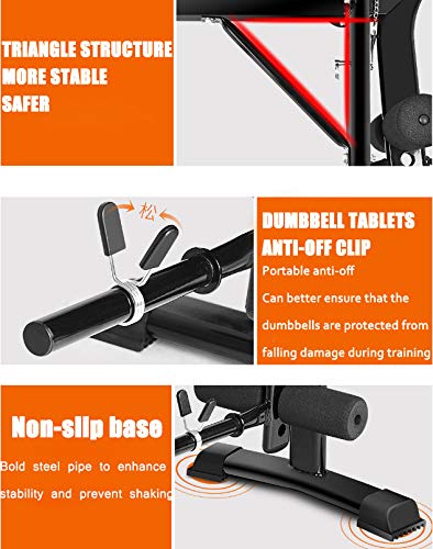 Sit Up Bench Adjustable Folding Weight Bench with Dip Station, Heavy Duty Multi Sit Up Workout Barbell Lifting Chest Press Home Gym Exercise Fitness，Black