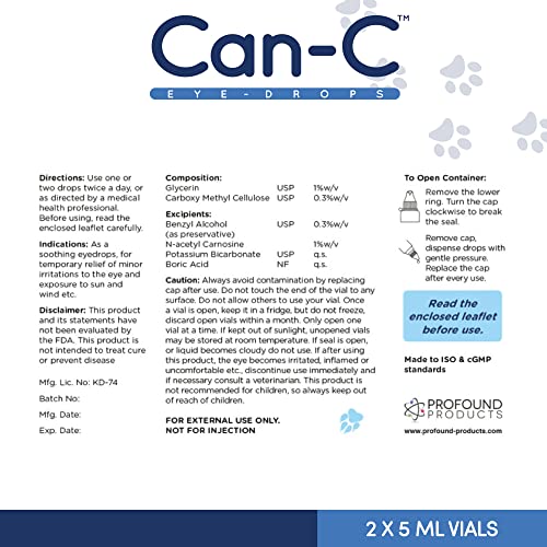 Can-C Dog Eye Drops - Dog Cataract Eye Drops with N-Acetylcarnosine - Normalize Cataract Impairment in Older Dogs - Refreshing Ophthalmic Treatment for Dry Eyes, Allergy Relief, Scratch and Wound Care