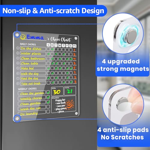 Image of PigPotParty 3 Pack Acrylic Magnetic Kids Chore Chart for Multiple Kids & Family on Fridge - 9.5 inchx12 inch Weekly Dry Erase Chore Board with 12 Fine Point Colorful Markers & 1 Towel