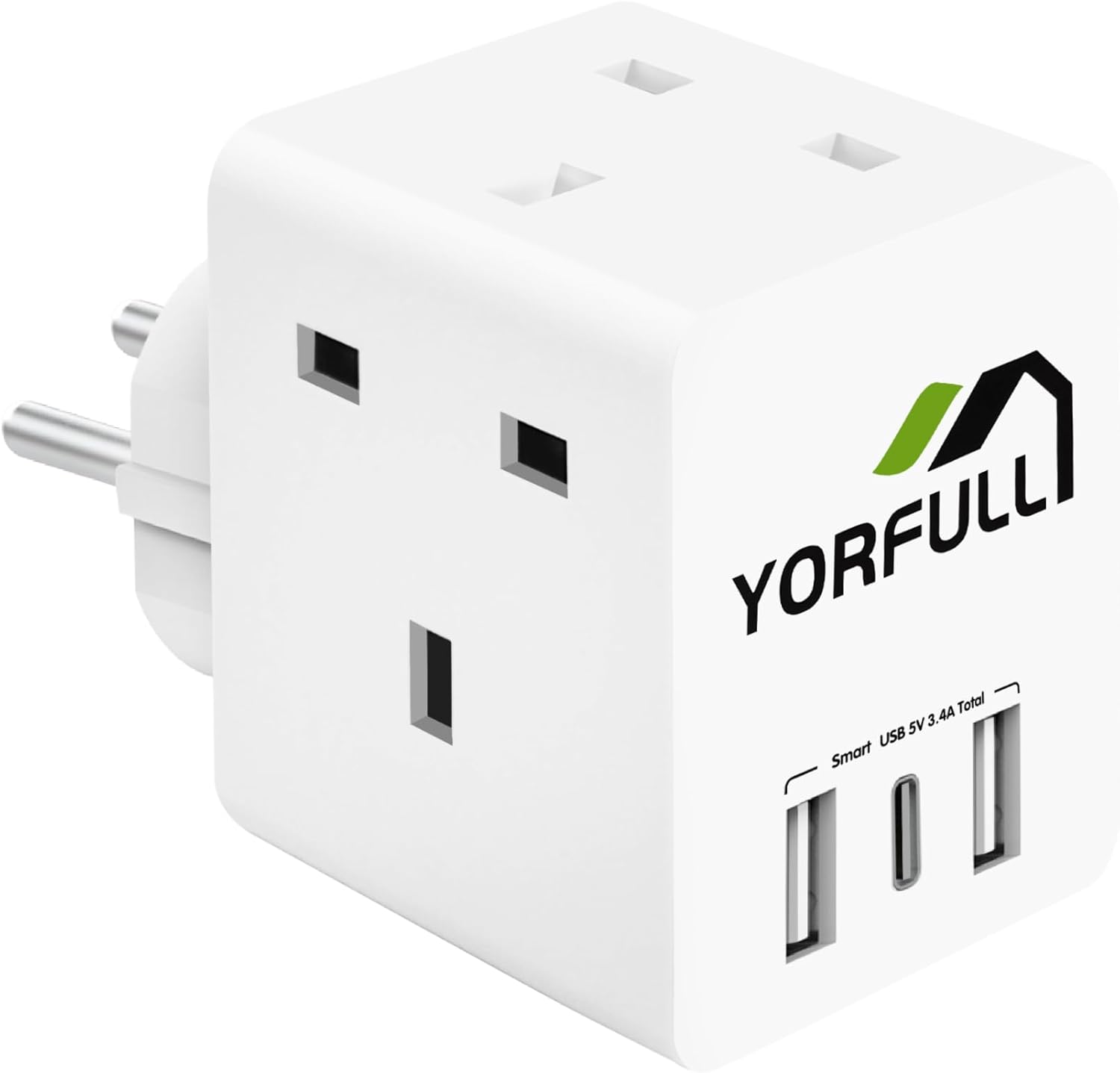 UK to European Plug Adapter with 3 USB Ports and 1 USB C, European Travel Adapter Plug Extender,Grounded European Plug Adapter