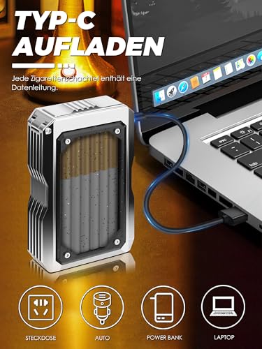 Lafagiet Zigarettenetui für 84mm King Size, mit USB-C Feuerzeug, Cooles Zigarettenebox für Herren Frauen Geschenke