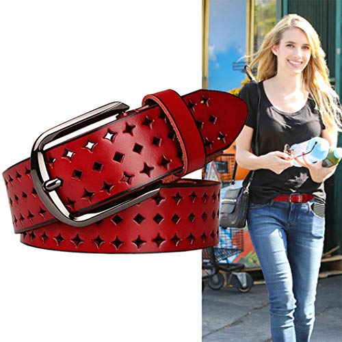 Hollow Leather Belts for Women, Soft Leather Womens Belts with Pin Buckle2