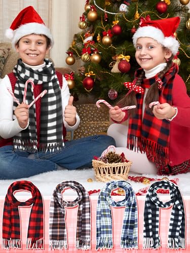 8 Pcs Kids Winter Scarf Buffalo Plaid Kids Scarves Christmas Warm Shawls Scarves Parent Child Scarf for Boys Girls2