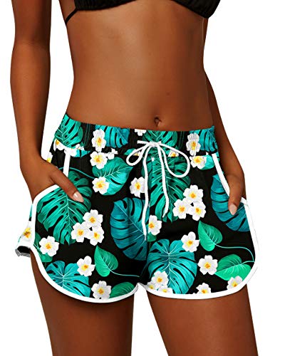 Image of For G and PL Women Summer Floral Beach Boardshorts with Pockets Swim Trunks