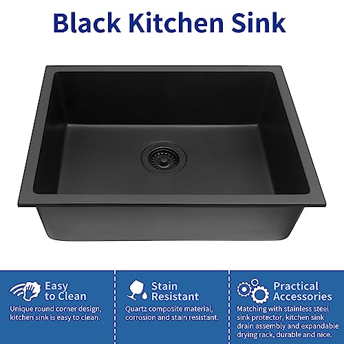 Image of Black Kithcen Sink, 23 Inch Undermount Kitchens Sinks, 23 inchx 18 inchx 8 inch Small Matte Black Bar Sinks, 23 x18 Granite Composite Quartz stone Kitchen Sink With Accessories