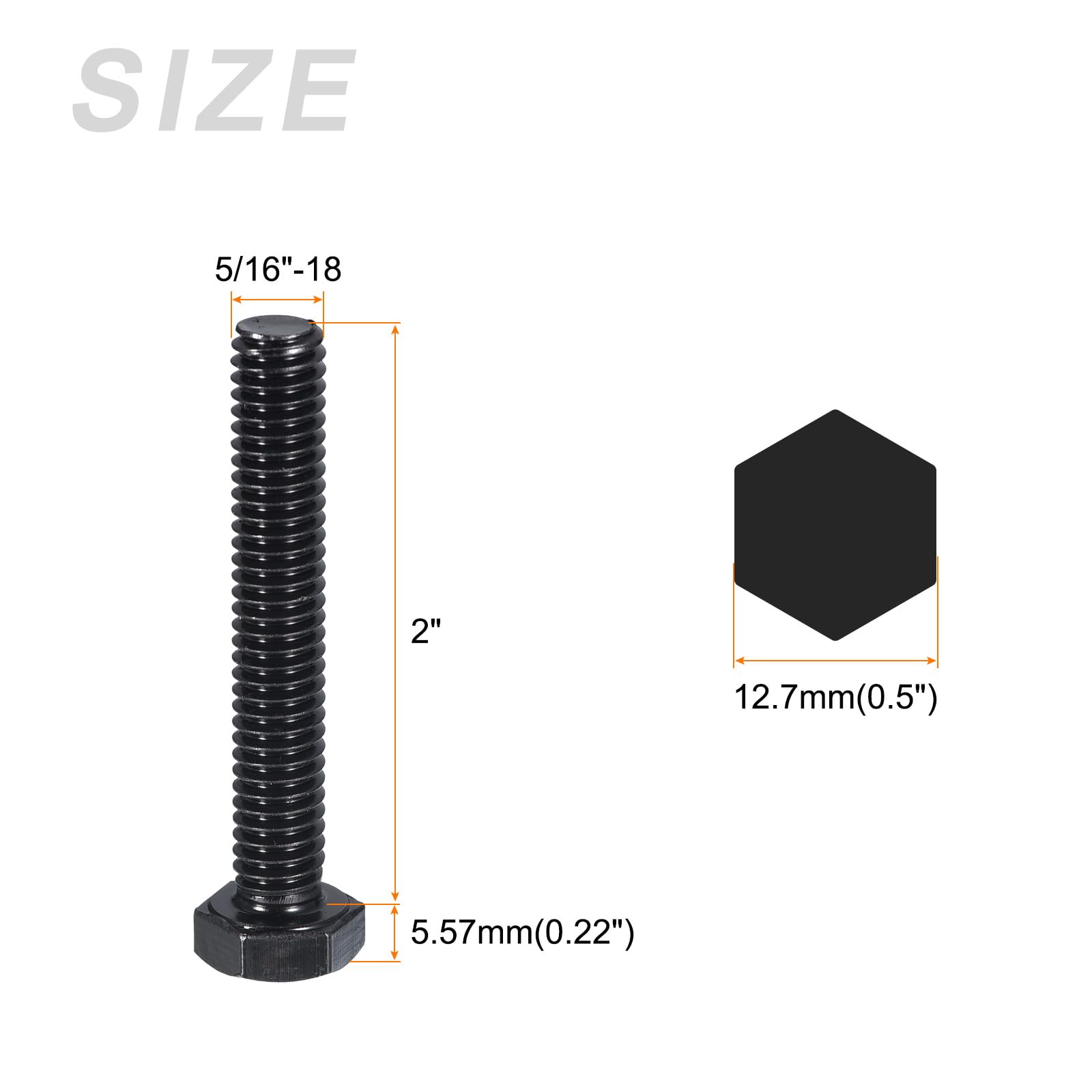 METALLIXITY Hex Head Bolts (5/16-18 x 2") 10Pcs, 304 Stainless Steel 18-8, Fully Threaded, External Hex Drive - Image 2