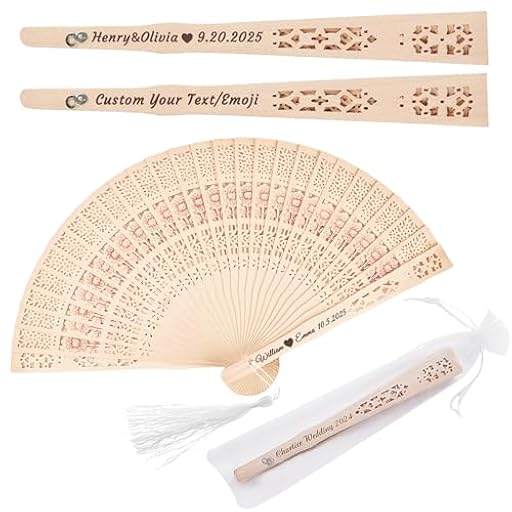 50 Piezas Abanicos Personalizados de Madera de sándalo para Bodas Abanicos Personalizados Plegables con Bolsas de Organza para Fiestas de Bodas (50) | Ya disponible en tu tienda friki favorita! En mundofriki.es!