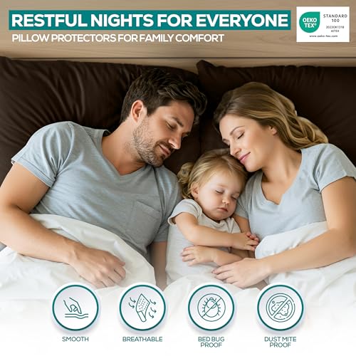 Image of Utopia Bedding Premium 100% Waterproof Pillow Protectors with Zipper King Size (Set of 2), Bed Bug and Dust Mite Proof Zippered Pillow Covers, Pillow Encasement Cases, Brown