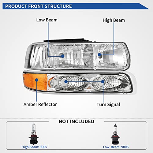 Image of OEDRO Headlight Assembly Replacement for 1999-2002 Chevy Silverado 1500 2500 /2001 2002 Chevy Silverado 1500HD 2500HD 3500 /00-06 Tahoe Suburban 1500 2500 Headlamp with Bumper Light Amber Reflector
