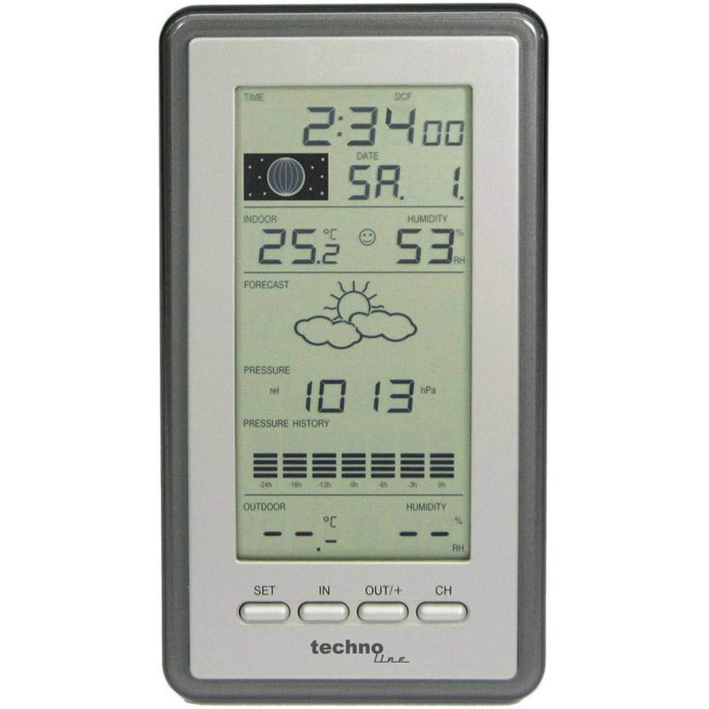 Technoline WS 9040-IT klassische Wetterstation mit Temperaturanzeige, Vorhersage von Wettersituation, Anzeige von Wettertendenz, inklusive mit Außensender TX106-TH, silber, 21,6 x 11,4 x 7,8 cm