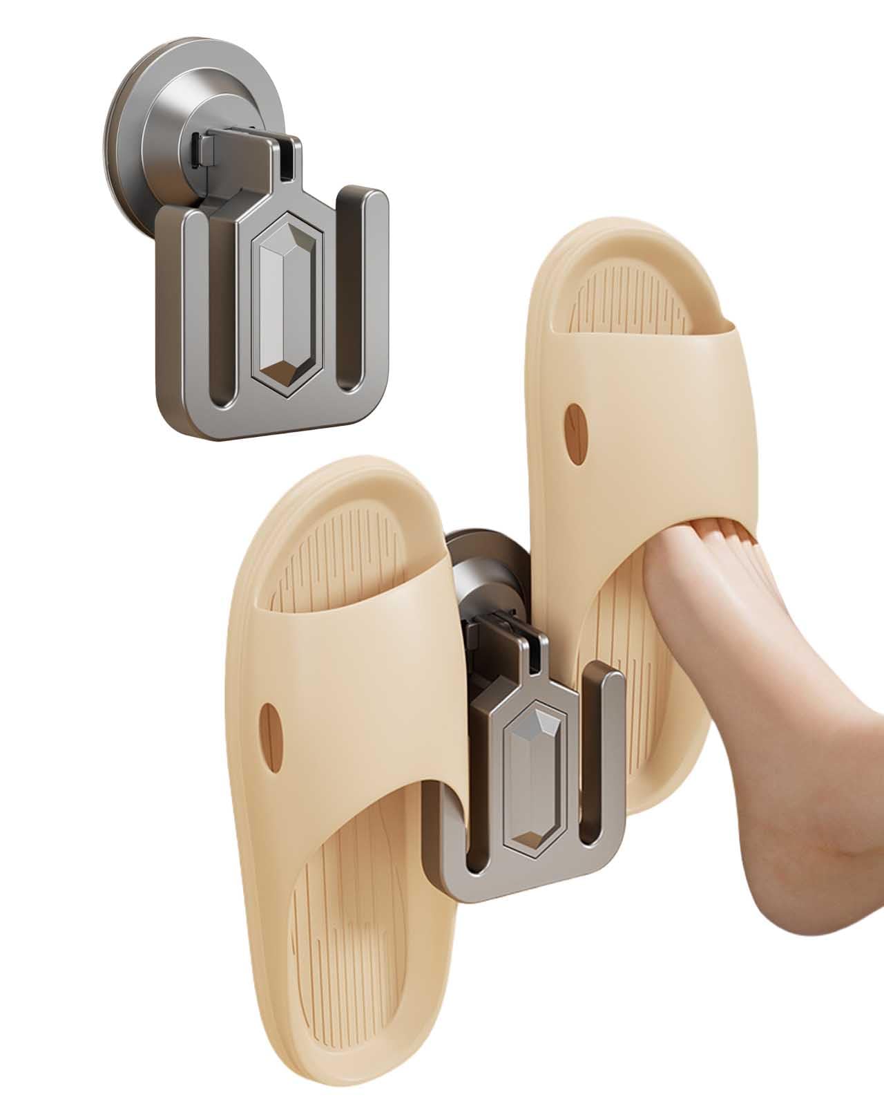 Tibemi スリッパラック 壁掛け 2点セットスリッパ立て 2足 ベランダ サンダル 収納 吸盤 スリッパ置き おしゃれスリッパスタンド 隙間4.3CM 靴 収納 省スペーススリッパ 壁掛け多機能ラック穴開け不要スリッパホルダーグレー