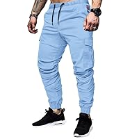 TARAINYA Pantaloni Cargo Uomo Cotone con 6 Tasche Laterali Coulisse Casual Pantaloni Uomo Blu Cielo L
