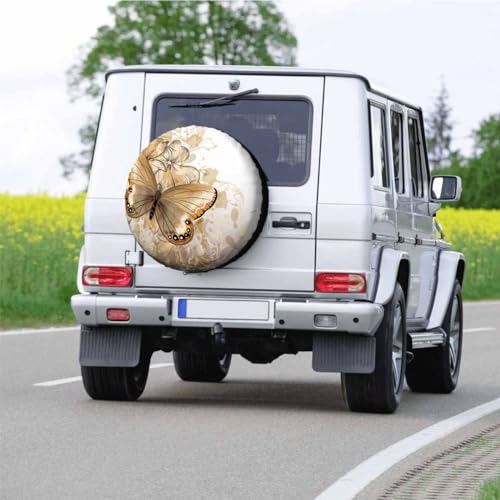Image of Big Butterfly Spare Tire Cover for RV Trailer Beautiful and Water Butterfly Dancing in The Flowers Wheel Protectors Weatherproof Polyester Tire Case for All Cars SUV Camper Travel 15 inch