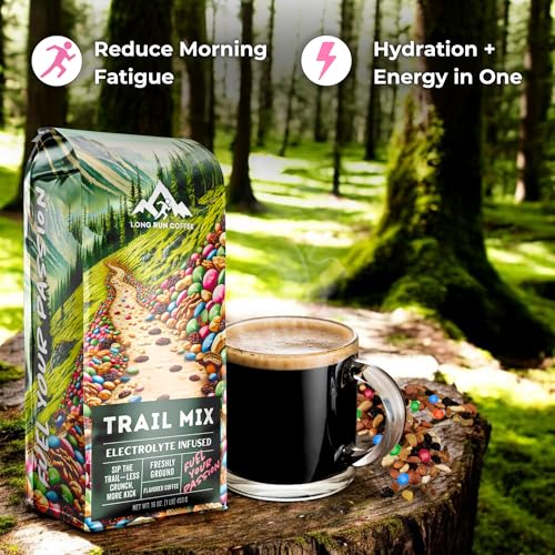 Image of Long Run Coffee - Hydrating Coffee with Electrolytes - All Natural Energy + Hydration + Recovery for Athletes - Stomach Friendly Electrolyte Coffee for Runners (5 lb, Trail Mix)