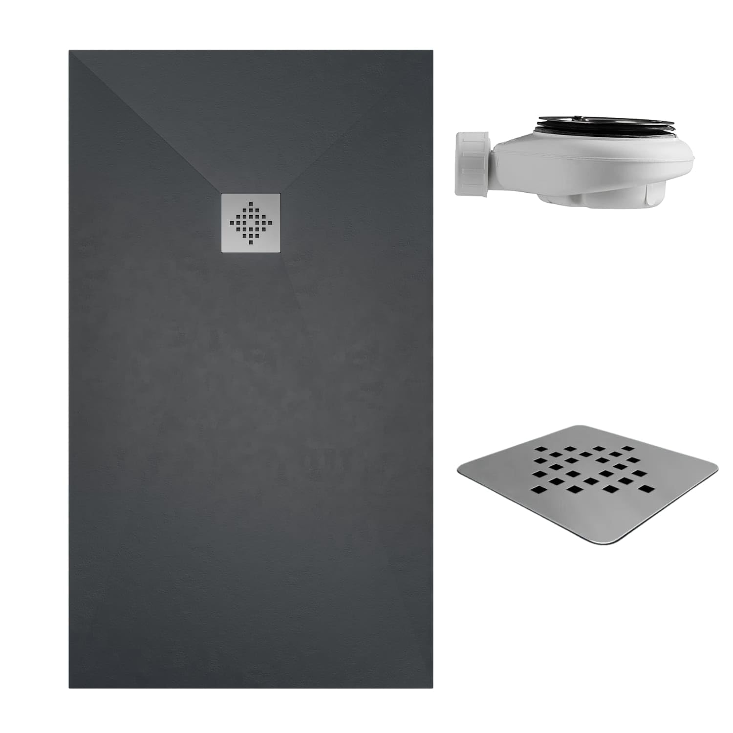 SOULHOME Brodzik prysznicowy– Żywica– Gel Coat– Gładka/Kamienna tekstura – Antypoślizgowy – Kolor antracytowy – 130x100- Niski 3 cm– Z dodatkowym syfonem – Standard