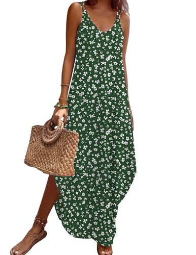 Image of Zeagoo Women's Casual Sundress Summer Maxi Sleeveless V Neck Split Boho Beach Dress Travel Vacation Dress with Pockets