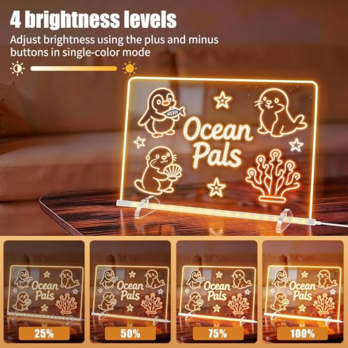 LED Note Board with 8 Colors 6 Modes -13.7"X10" Acrylic Dry Erase Board, Led Drawing Board Includes Adapter, 14 Markers, Tracing Paper, Sketching Gifts for Kids/Girls/Teens - image 4