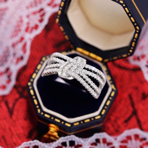 White Gold Plated Multi-layer Cubic Zirconia Inlaid Hollow Bowknot Design Engagement Rings Wedding Bridal Band Promise Rings Evening Parties Anniversary Valentine's Day Gifts Eternity Bands for Women4