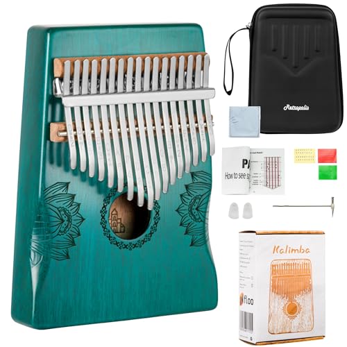 Retropolis Kalimba 17 Tonnen C-Dur - Musikinstrument aus Holz Mahagoni mit Etui und Zubehör - Kalimba für Anfänger und Fortgeschrittene (Ocean Blue)