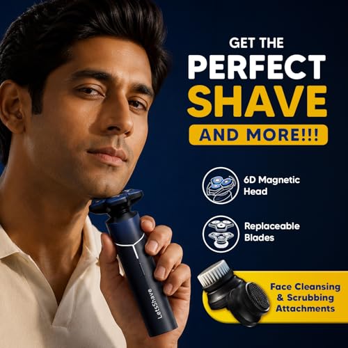 Image of LetsShave 360 Pro Electric Shaver for Men - 6D Skin Adaptation Technology, Wet & Dry Use, Self-Sharpening Blades | Face Cleansing & Scrubbing Attachments | 70+ Min Runtime, USB-C Fast Charging | 3 Years Warranty