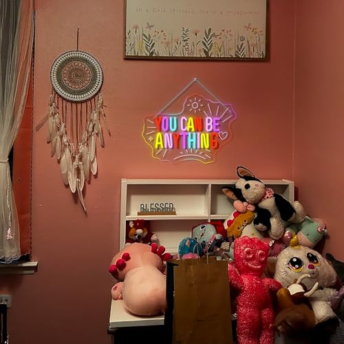 Image of You Can Be Anything Dimmable Neon LED Sign for Wall Decor Kids Wall Art Positive Just Read Book and Chill Classroom Decor USB Neon Light Bedroom Birthday Party Classroom Backdrop Aesthetic Decor